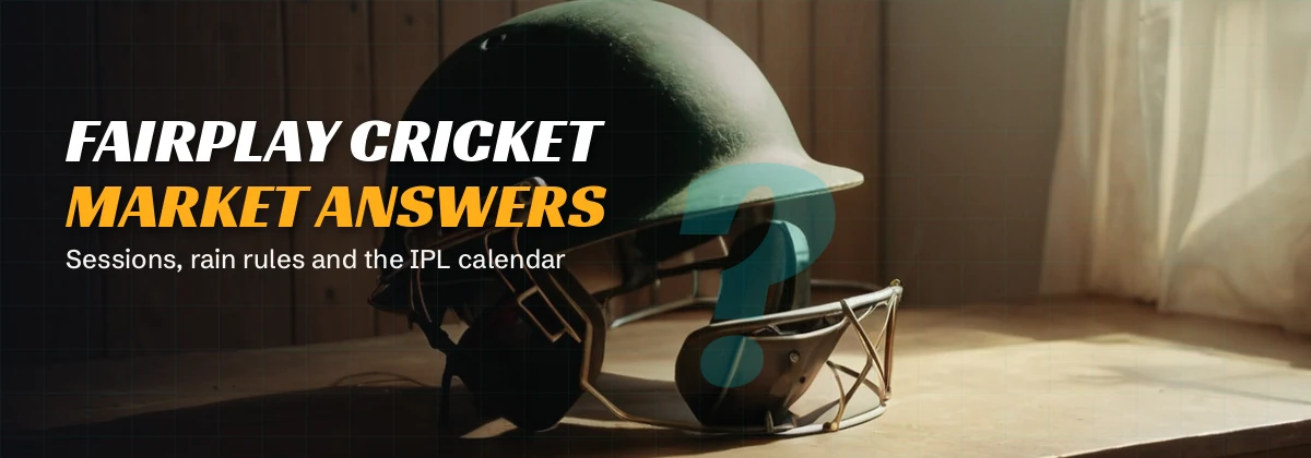Wide stadium panorama with toss coin and match odds board above the cricket questions