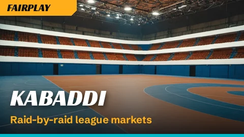 Kabaddi mat with raid line markings under arena lights